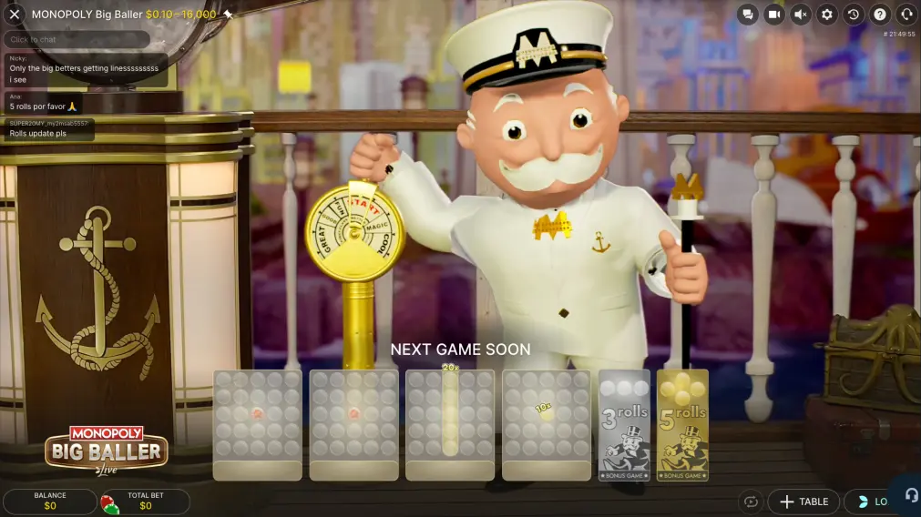 MONOPOLY Big Baller Live Casino Game play screen