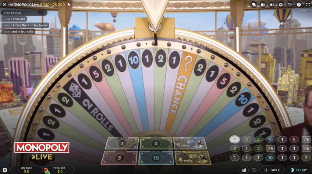 MONOPOLY Live Wheel screen